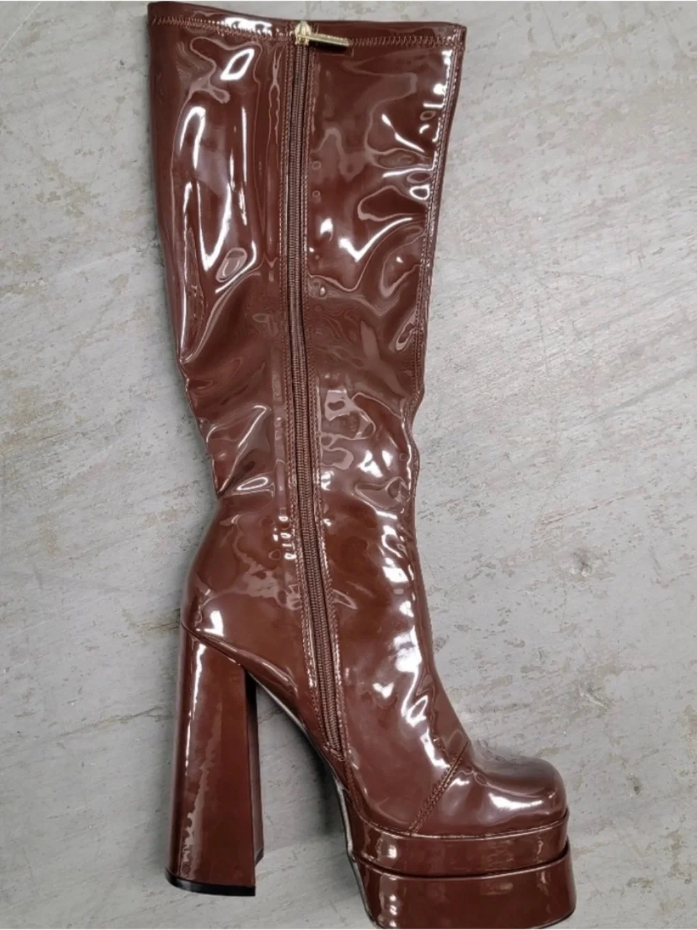 Chocolate Brown Patent Platform Knee High Boots Y2K Bratz 6” Heel. Never worn